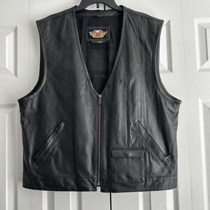 Harley-Davidson Men’s XL Black Leather Motorcycle Vest Perforated Zip Front
